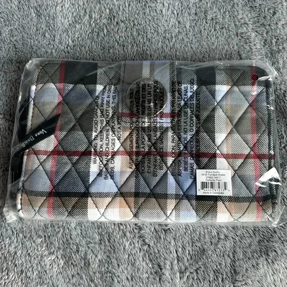 Vera Bradley RFID Turnlock Wallet in Cotton Perfectly Plaid NWT - Picture 3 of 7